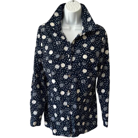 Vtg Notations Dress Casual Blouse, Navy Wht Polkadot Long Sleeve Women’s S - Picture 4 of 9